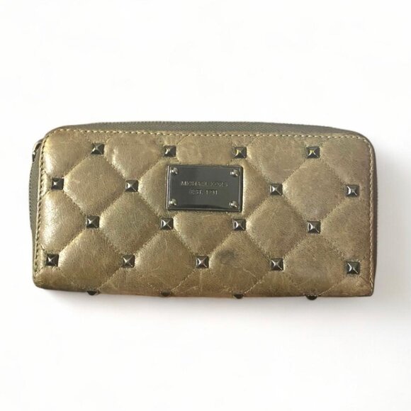 MICHAEL KORS - Hamilton Large Leather Bronze Stud Wallet/ Bi fold Inner pockets - Picture 1 of 4